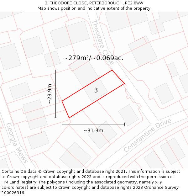 3, THEODORE CLOSE, PETERBOROUGH, PE2 8WW: Plot and title map