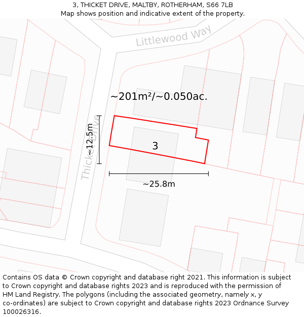 3, THICKET DRIVE, MALTBY, ROTHERHAM, S66 7LB: Plot and title map