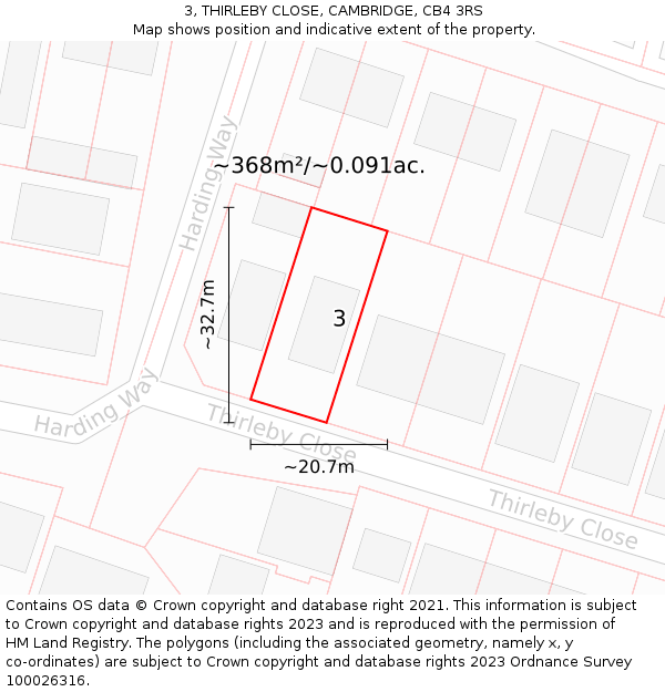3, THIRLEBY CLOSE, CAMBRIDGE, CB4 3RS: Plot and title map
