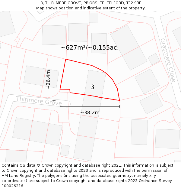 3, THIRLMERE GROVE, PRIORSLEE, TELFORD, TF2 9RF: Plot and title map