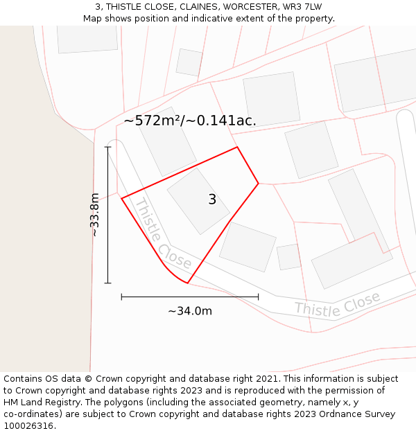 3, THISTLE CLOSE, CLAINES, WORCESTER, WR3 7LW: Plot and title map
