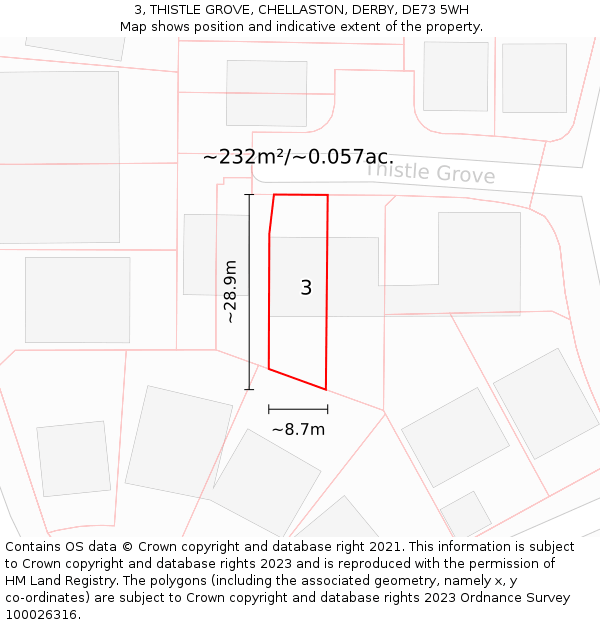 3, THISTLE GROVE, CHELLASTON, DERBY, DE73 5WH: Plot and title map