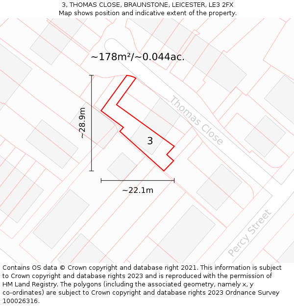 3, THOMAS CLOSE, BRAUNSTONE, LEICESTER, LE3 2FX: Plot and title map