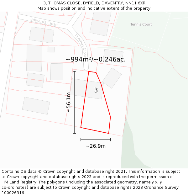 3, THOMAS CLOSE, BYFIELD, DAVENTRY, NN11 6XR: Plot and title map