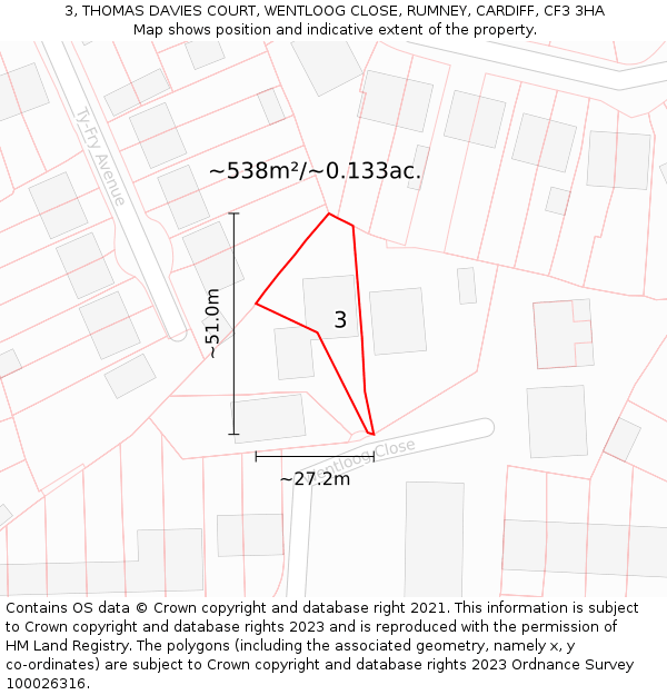 3, THOMAS DAVIES COURT, WENTLOOG CLOSE, RUMNEY, CARDIFF, CF3 3HA: Plot and title map