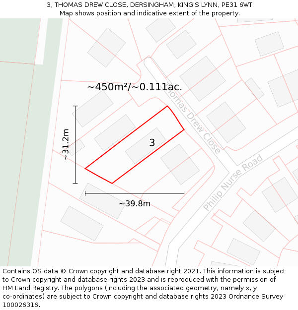 3, THOMAS DREW CLOSE, DERSINGHAM, KING'S LYNN, PE31 6WT: Plot and title map