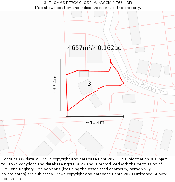 3, THOMAS PERCY CLOSE, ALNWICK, NE66 1DB: Plot and title map