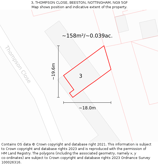 3, THOMPSON CLOSE, BEESTON, NOTTINGHAM, NG9 5GF: Plot and title map