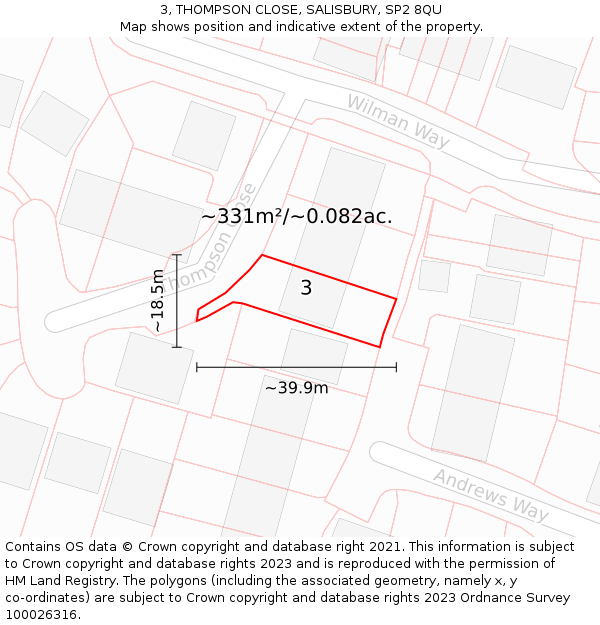 3, THOMPSON CLOSE, SALISBURY, SP2 8QU: Plot and title map