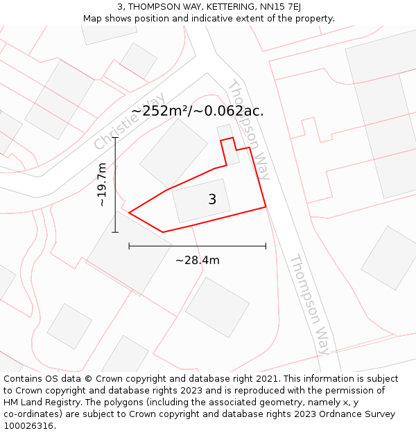 3, THOMPSON WAY, KETTERING, NN15 7EJ: Plot and title map