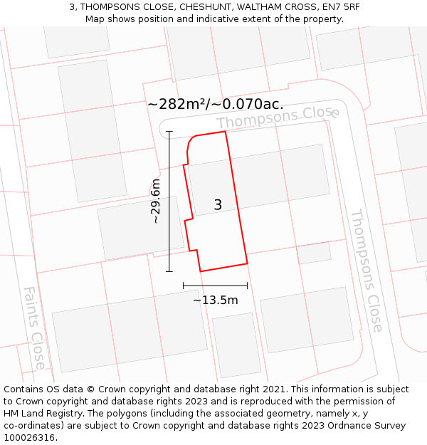 3, THOMPSONS CLOSE, CHESHUNT, WALTHAM CROSS, EN7 5RF: Plot and title map