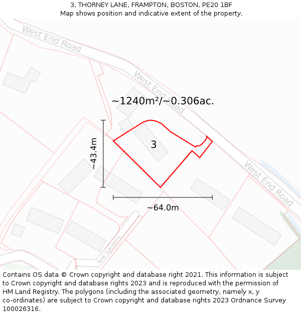 3, THORNEY LANE, FRAMPTON, BOSTON, PE20 1BF: Plot and title map