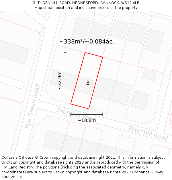 3, THORNHILL ROAD, HEDNESFORD, CANNOCK, WS12 4LR: Plot and title map