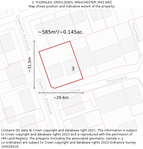 3, THORNLEA, DROYLSDEN, MANCHESTER, M43 6WZ: Plot and title map