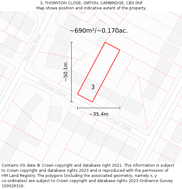 3, THORNTON CLOSE, GIRTON, CAMBRIDGE, CB3 0NF: Plot and title map