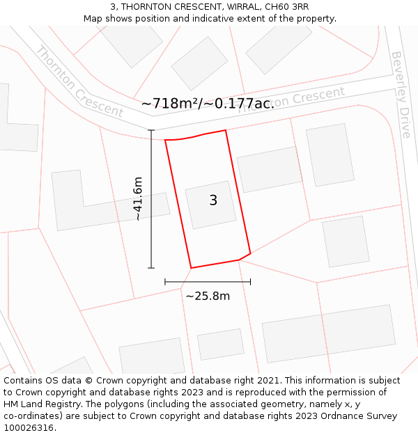 3, THORNTON CRESCENT, WIRRAL, CH60 3RR: Plot and title map