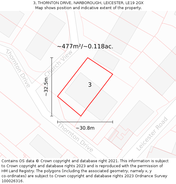 3, THORNTON DRIVE, NARBOROUGH, LEICESTER, LE19 2GX: Plot and title map