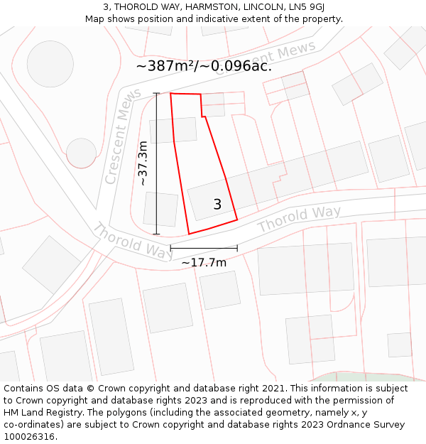 3, THOROLD WAY, HARMSTON, LINCOLN, LN5 9GJ: Plot and title map