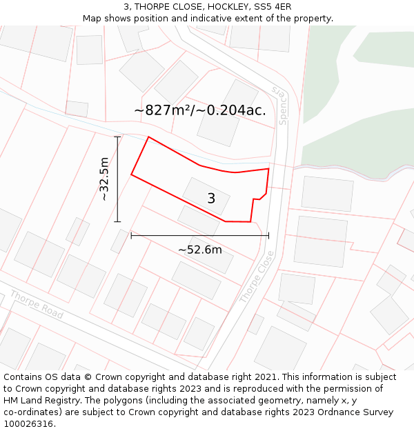 3, THORPE CLOSE, HOCKLEY, SS5 4ER: Plot and title map
