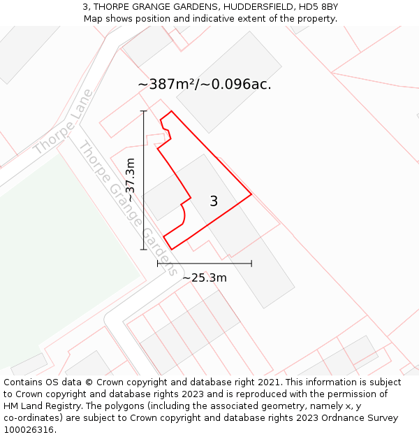 3, THORPE GRANGE GARDENS, HUDDERSFIELD, HD5 8BY: Plot and title map