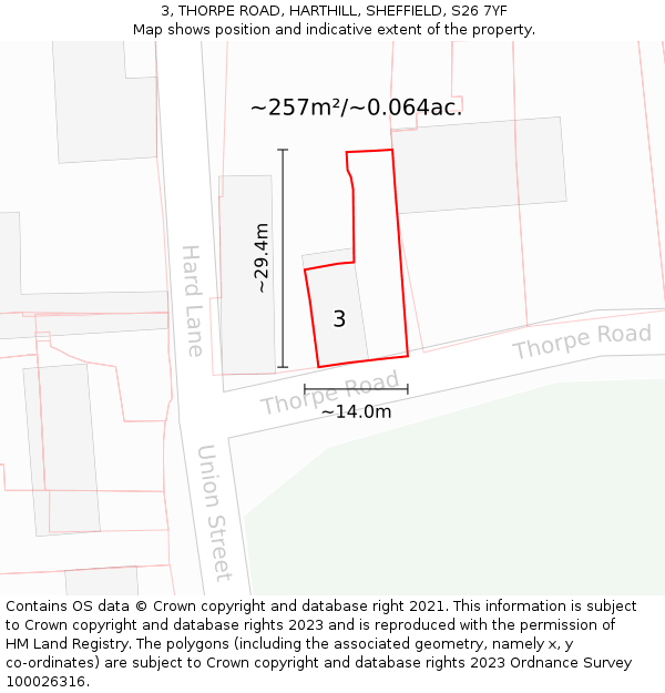 3, THORPE ROAD, HARTHILL, SHEFFIELD, S26 7YF: Plot and title map