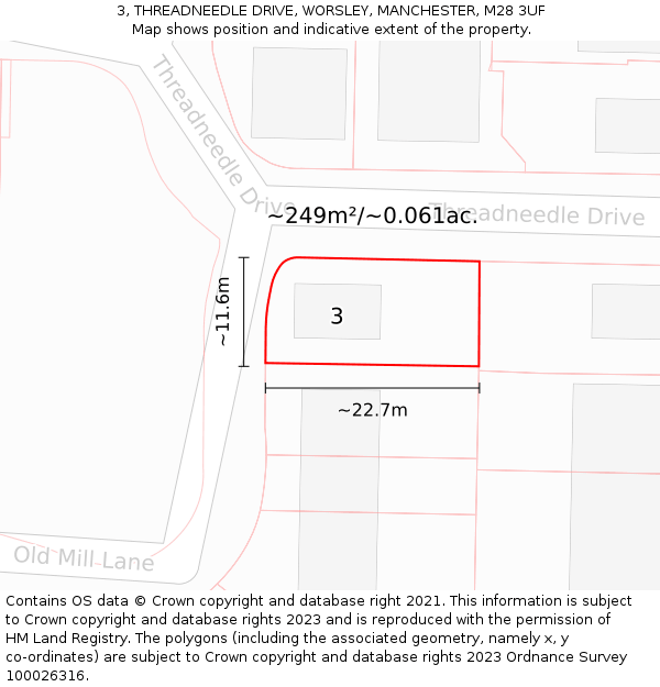 3, THREADNEEDLE DRIVE, WORSLEY, MANCHESTER, M28 3UF: Plot and title map