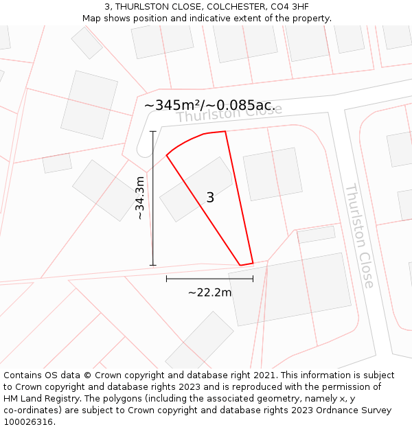 3, THURLSTON CLOSE, COLCHESTER, CO4 3HF: Plot and title map