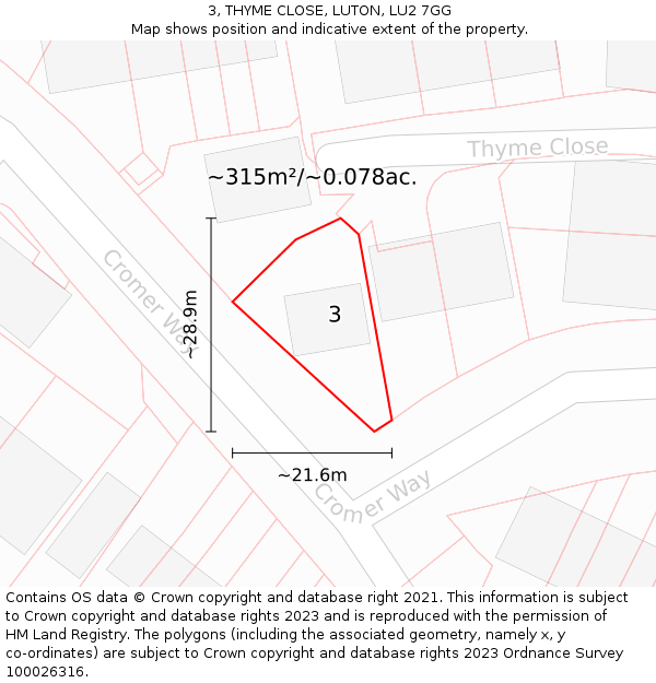 3, THYME CLOSE, LUTON, LU2 7GG: Plot and title map