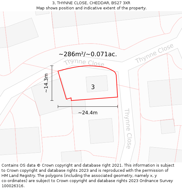 3, THYNNE CLOSE, CHEDDAR, BS27 3XR: Plot and title map