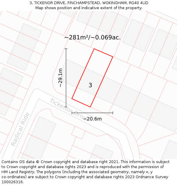 3, TICKENOR DRIVE, FINCHAMPSTEAD, WOKINGHAM, RG40 4UD: Plot and title map