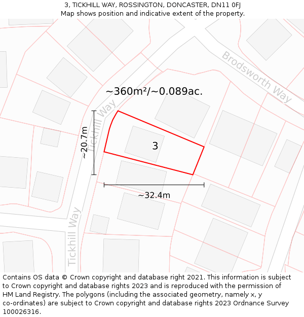 3, TICKHILL WAY, ROSSINGTON, DONCASTER, DN11 0FJ: Plot and title map