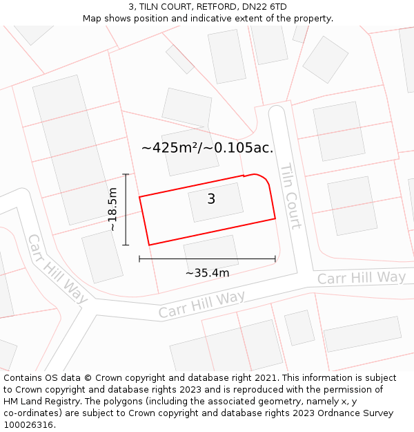 3, TILN COURT, RETFORD, DN22 6TD: Plot and title map
