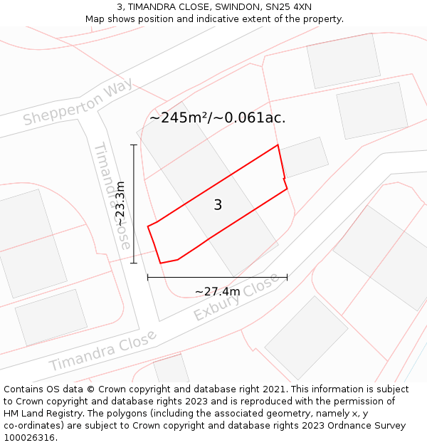 3, TIMANDRA CLOSE, SWINDON, SN25 4XN: Plot and title map