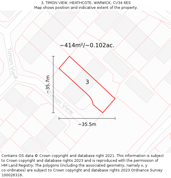 3, TIMON VIEW, HEATHCOTE, WARWICK, CV34 6ES: Plot and title map