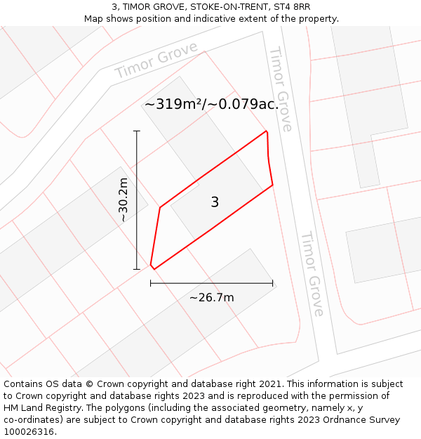 3, TIMOR GROVE, STOKE-ON-TRENT, ST4 8RR: Plot and title map