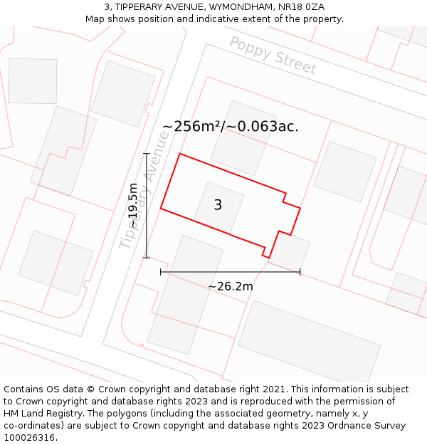 3, TIPPERARY AVENUE, WYMONDHAM, NR18 0ZA: Plot and title map