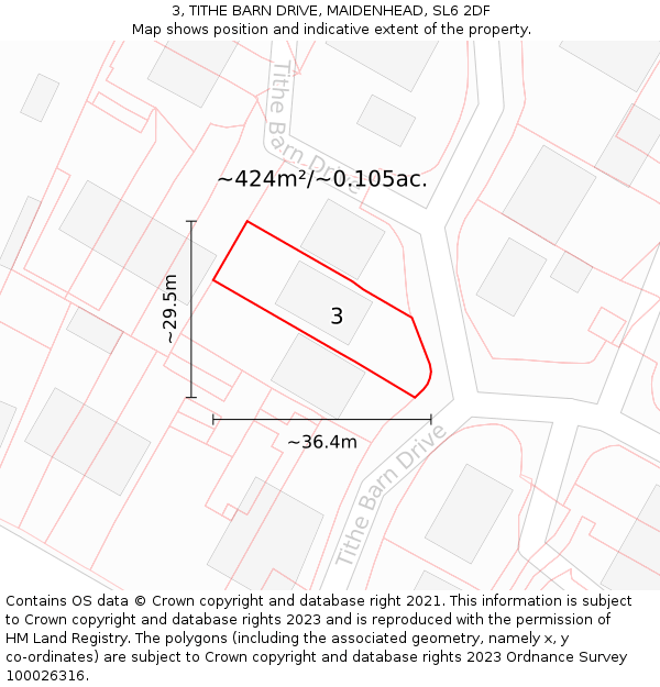 3, TITHE BARN DRIVE, MAIDENHEAD, SL6 2DF: Plot and title map