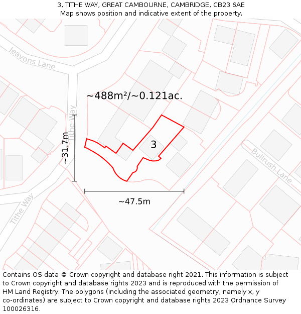 3, TITHE WAY, GREAT CAMBOURNE, CAMBRIDGE, CB23 6AE: Plot and title map