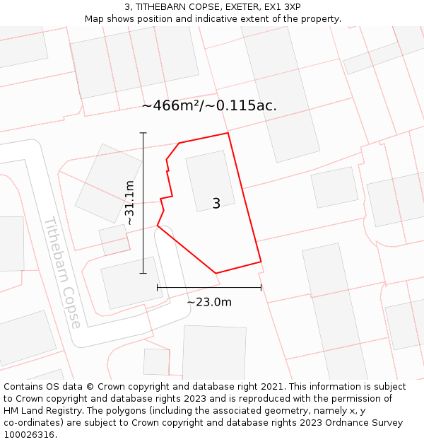3, TITHEBARN COPSE, EXETER, EX1 3XP: Plot and title map