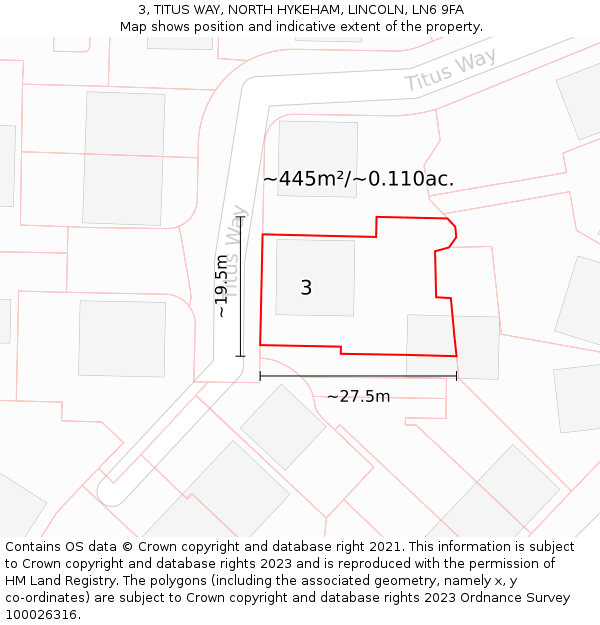 3, TITUS WAY, NORTH HYKEHAM, LINCOLN, LN6 9FA: Plot and title map