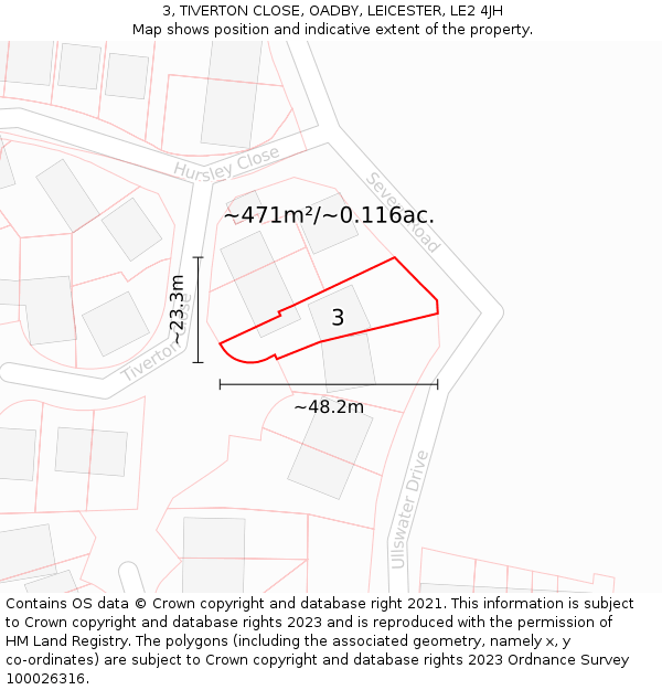 3, TIVERTON CLOSE, OADBY, LEICESTER, LE2 4JH: Plot and title map