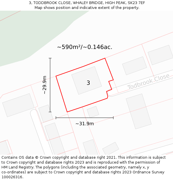 3, TODDBROOK CLOSE, WHALEY BRIDGE, HIGH PEAK, SK23 7EF: Plot and title map
