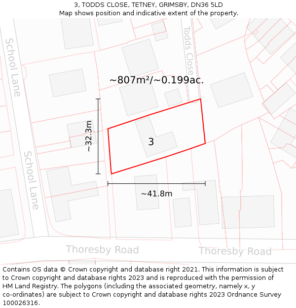 3, TODDS CLOSE, TETNEY, GRIMSBY, DN36 5LD: Plot and title map