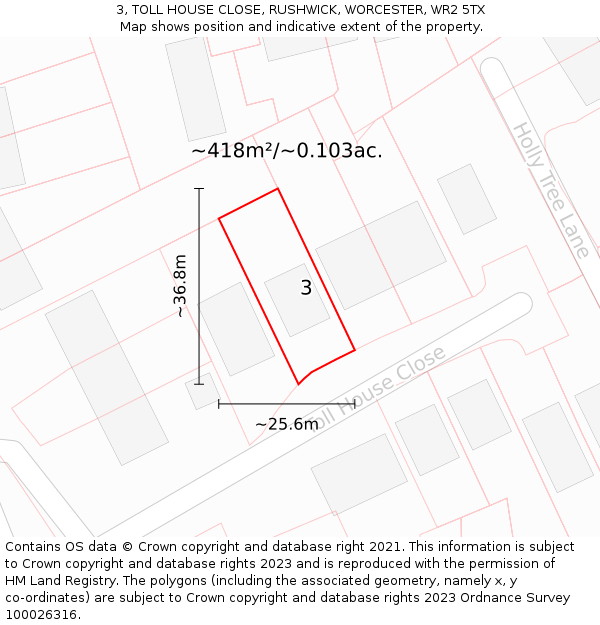 3, TOLL HOUSE CLOSE, RUSHWICK, WORCESTER, WR2 5TX: Plot and title map
