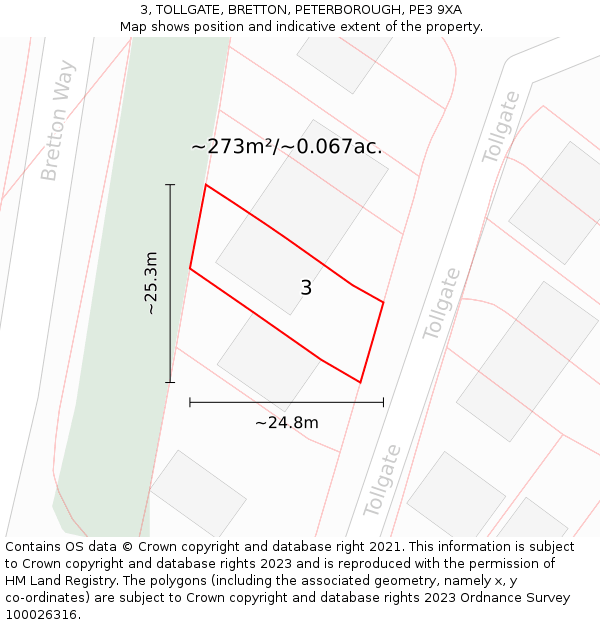 3, TOLLGATE, BRETTON, PETERBOROUGH, PE3 9XA: Plot and title map
