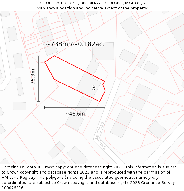 3, TOLLGATE CLOSE, BROMHAM, BEDFORD, MK43 8QN: Plot and title map