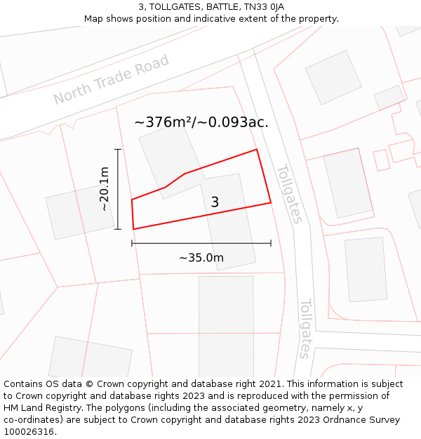 3, TOLLGATES, BATTLE, TN33 0JA: Plot and title map