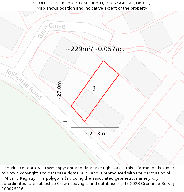 3, TOLLHOUSE ROAD, STOKE HEATH, BROMSGROVE, B60 3QL: Plot and title map