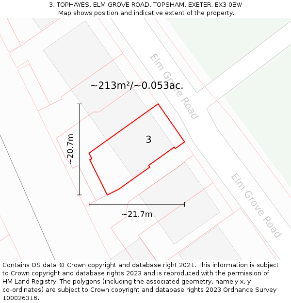 3, TOPHAYES, ELM GROVE ROAD, TOPSHAM, EXETER, EX3 0BW: Plot and title map