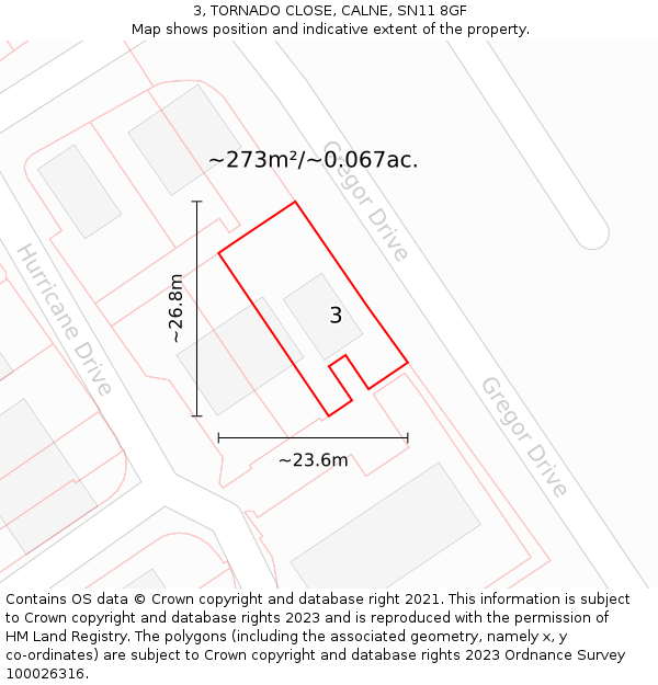 3, TORNADO CLOSE, CALNE, SN11 8GF: Plot and title map